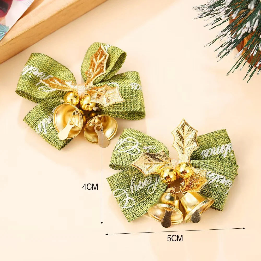 10 Pieces New Year Gift Set Handmade Double Bells Bowknot Christmas Tree Diy Home Living Pet Supplies