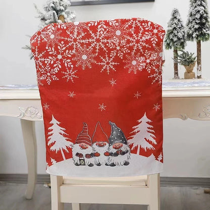 Cross-Border New Arrival Christmas Decorations European And American Style Cartoon Red Gray Table And Chair Cover Creative Style Printing Christmas Chair Cover