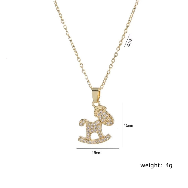 Copper 18K Gold Plated Plating Inlay Double Ring Letter Zircon Necklace