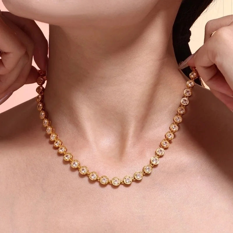 New Arrival Titanium Steel Full Diamond 3A Zircon Mixed Color Bracelet PVD Vacuum Electroplating Non-Fading Necklace Jewelry Suit