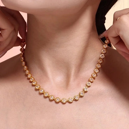 New Arrival Titanium Steel Full Diamond 3A Zircon Mixed Color Bracelet PVD Vacuum Electroplating Non-Fading Necklace Jewelry Suit