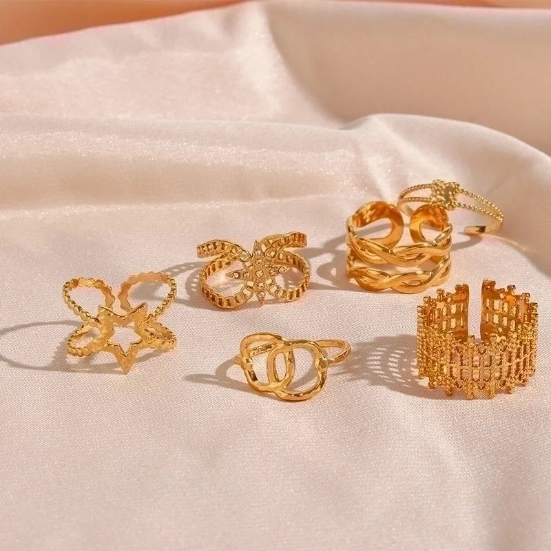 Fashion Geometric 304 Stainless Steel 18K Gold Plated Plating Open Ring