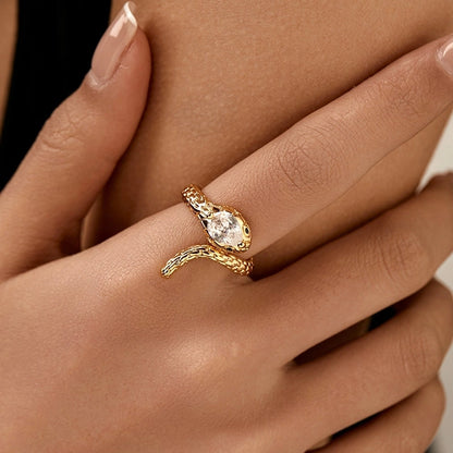 Copper 18K Gold Plated Inlay Semicircle Round Petal Zircon Open Rings