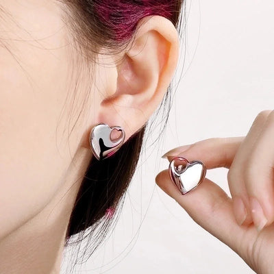 1 Pair Minimalist Heart Shape Titanium Steel Gold Plated Ear Studs