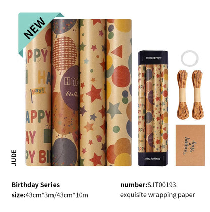 Gift Wrapping Paper Happy Birthday Valentine's Day Vintage Yellow Kraft Gift Box Christmas Large Size Roll Paper Bouquet