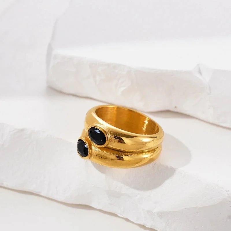 304 Stainless Steel 14K Gold Plated Vacation Plating Inlay Round Zircon Rings