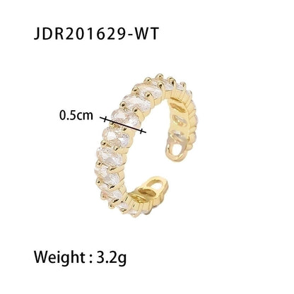 Fashion Oval 304 Stainless Steel Zircon Plating Open Ring