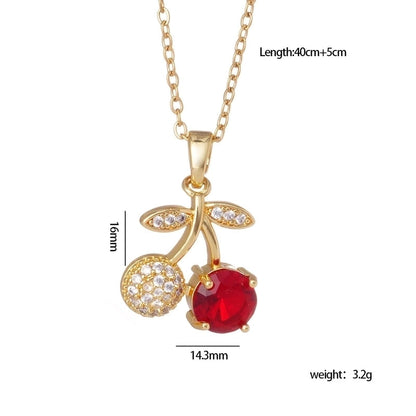 IG Style Glam Cherry 304 Stainless Steel Copper Zircon Inlay Pendant Necklace Cable Chain