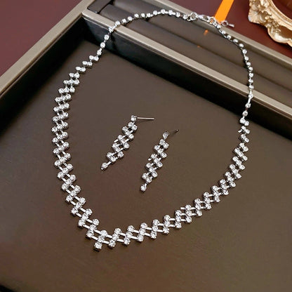 Explosions Zircon Diamond Geometric Necklace Earrings Suit Light Luxury Clavicle Chain High Sense Temperament Jewelry