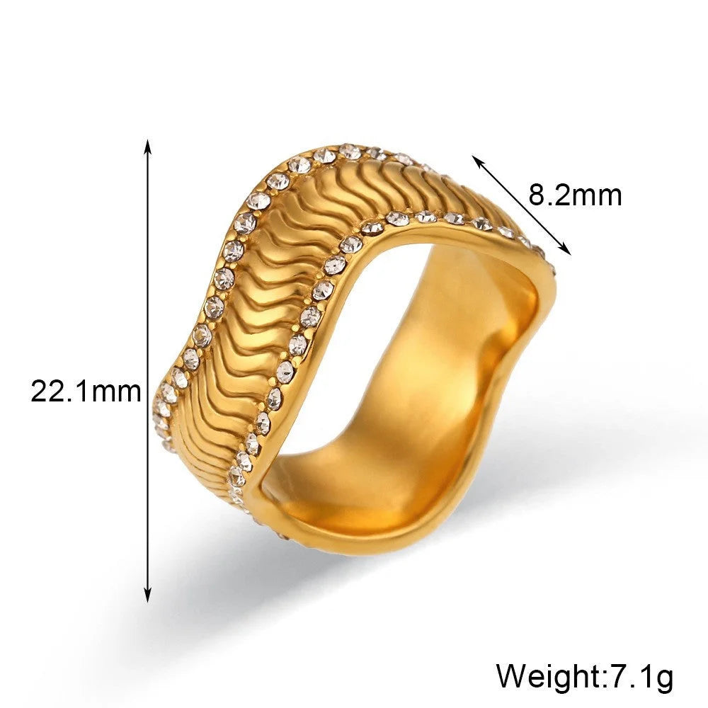 Women Fashion Circle Geometric Stainless Steel 18K Gold Plated Rings