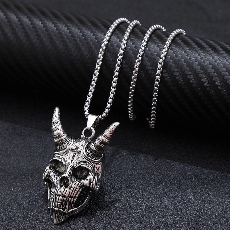 Hip-Hop Punk Cross Tree Skull Stainless Steel Alloy Plating Pendant Necklace