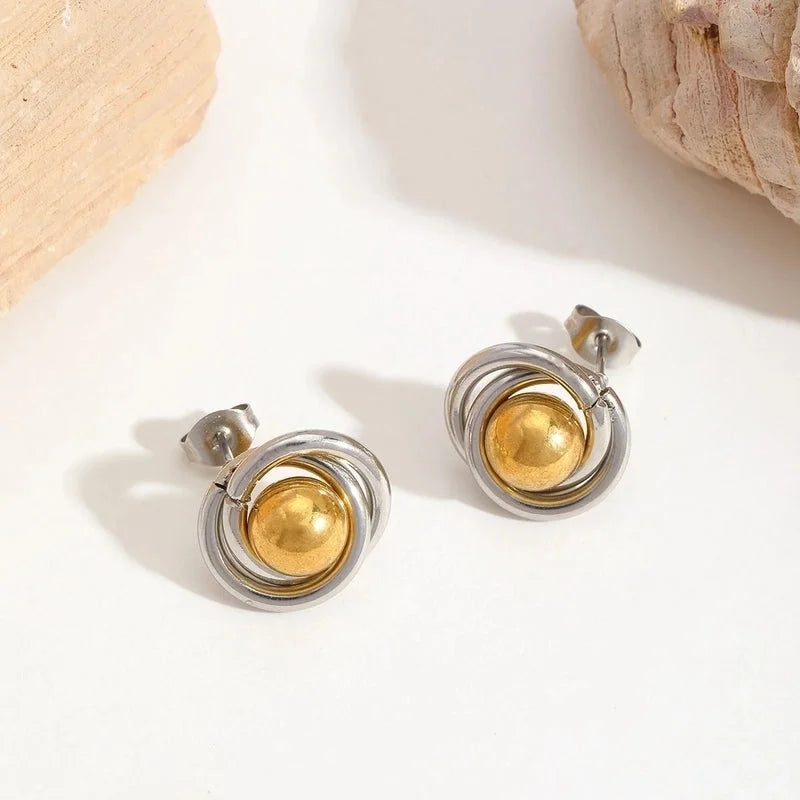 1 Pair Casual Basic Minimalist Irregular Round Heart Shape Mixed Metal 304 Stainless Steel 18K Gold Plated Ear Studs