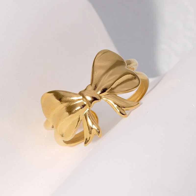 Open Ring Minimalist Bowknot Bowknot Stainless Steel Electroplating Rings