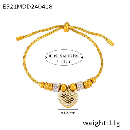 Retro Minimalist British Style Round Heart Shape Life Tree 304 Stainless Steel 18K Gold Plated Rhinestones Bracelets In Bulk