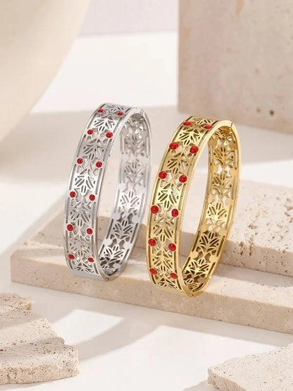 Handmade Minimalist Paisley Geometric Titanium Steel 18K Gold Plated Turquoise Bangle In Bulk