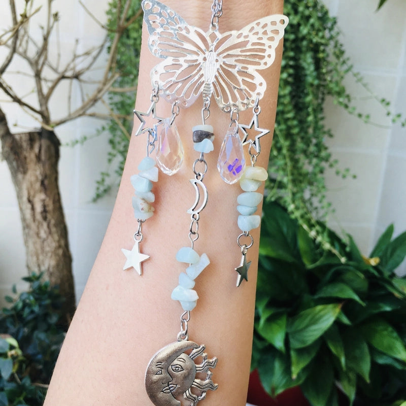 Christmas Pastoral Sun Butterfly Crystal Pendant Wind Chime Wall Art