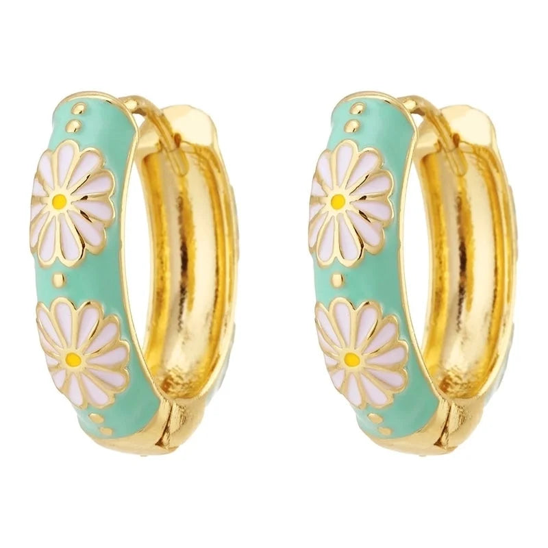 1 Pair Fashion Flower Copper Enamel Earrings