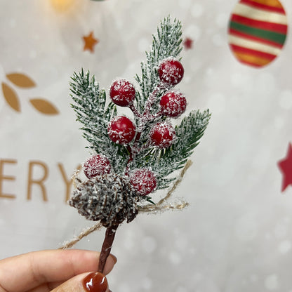 10 Pieces Christmas Branch Decoration Snowflake Pine Needle Branch Accessories Real Pine Cone Red Berry Christmas Decoration