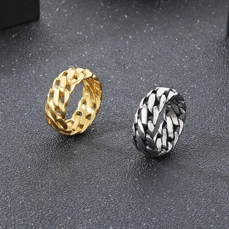 Hip-Hop Round 304 Stainless Steel 18K Gold Plated Rings