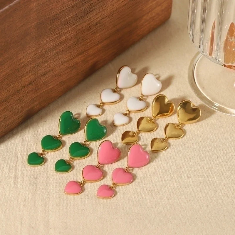 1 Pair Classic Style Heart Shape Polishing Plating 304 Stainless Steel Drop Earrings Ear Studs