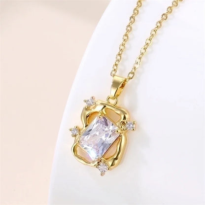 Stainless Steel Titanium Steel 18K Gold Plated Vintage Style Plating Inlay Round Heart Shape Snowflake Zircon Pendant Necklace