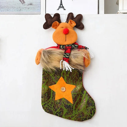 Large Christmas Socks Candy Bag Scene Layout Decoration Ornaments Knitted Gift Bag Rhombus Wool Gift