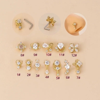 1 Piece Nose Rings & Studs Fashion Flower Bow Knot 316L Stainless Steel Copper Plating Zircon