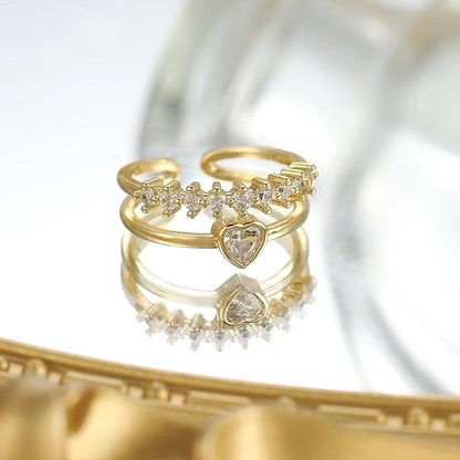 Minimalist Classic Style Heart Shape Copper Inlay Zircon Rings