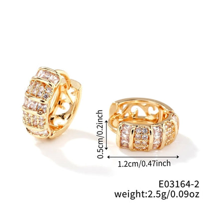 2 Pieces Glam Minimalist Shiny Geometric Inlay Copper Zircon K Gold Plated Earrings