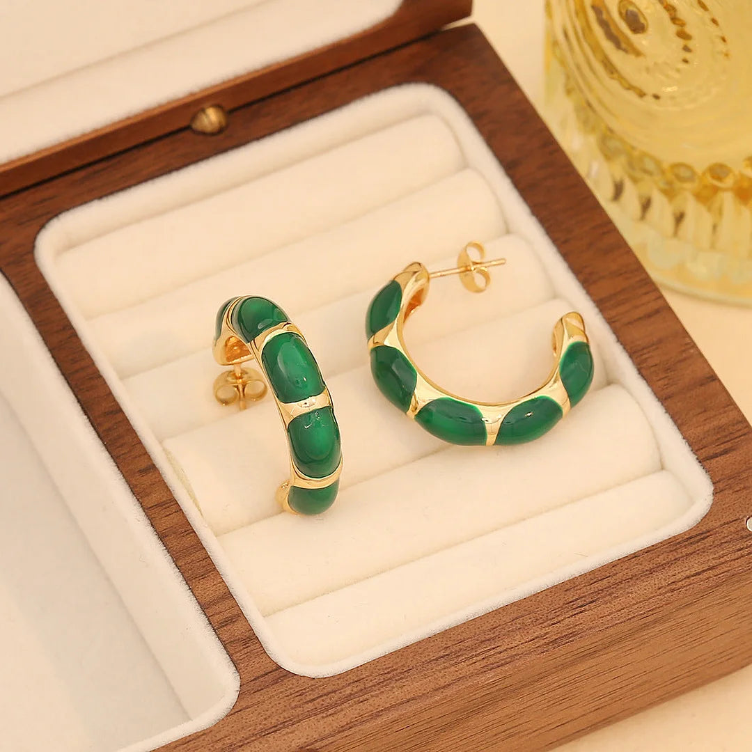 Vintage Retro Stripe Stainless Steel Oil Dripping Earrings