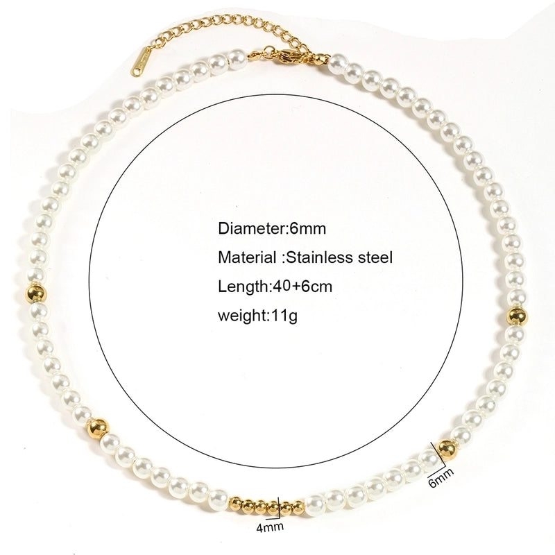 Vintage Style Classic Style Round 304 Stainless Steel Natural Stone Beaded Chain Necklace In Bulk
