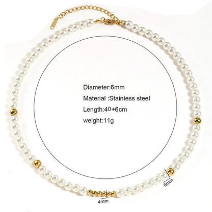Vintage Style Classic Style Round 304 Stainless Steel Natural Stone Beaded Chain Necklace In Bulk