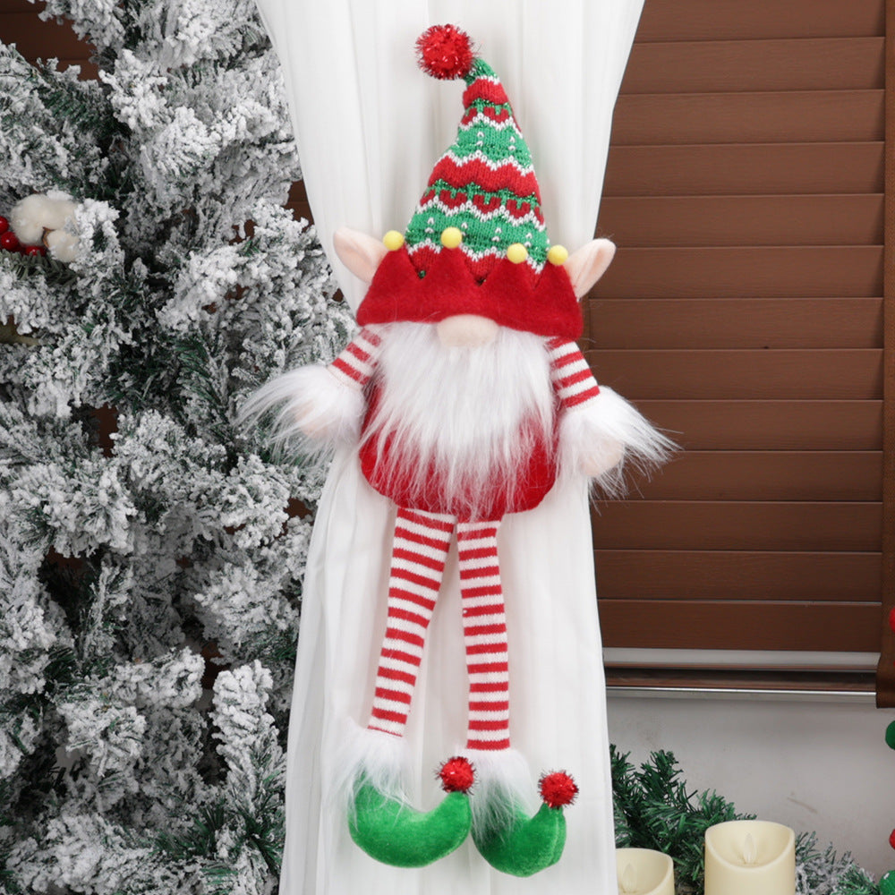 2 Pieces Christmas Curtain Buckle Long Hat Style Cartoon Old Man Elk Elf Holding Curtain Christmas Celebration Supplies