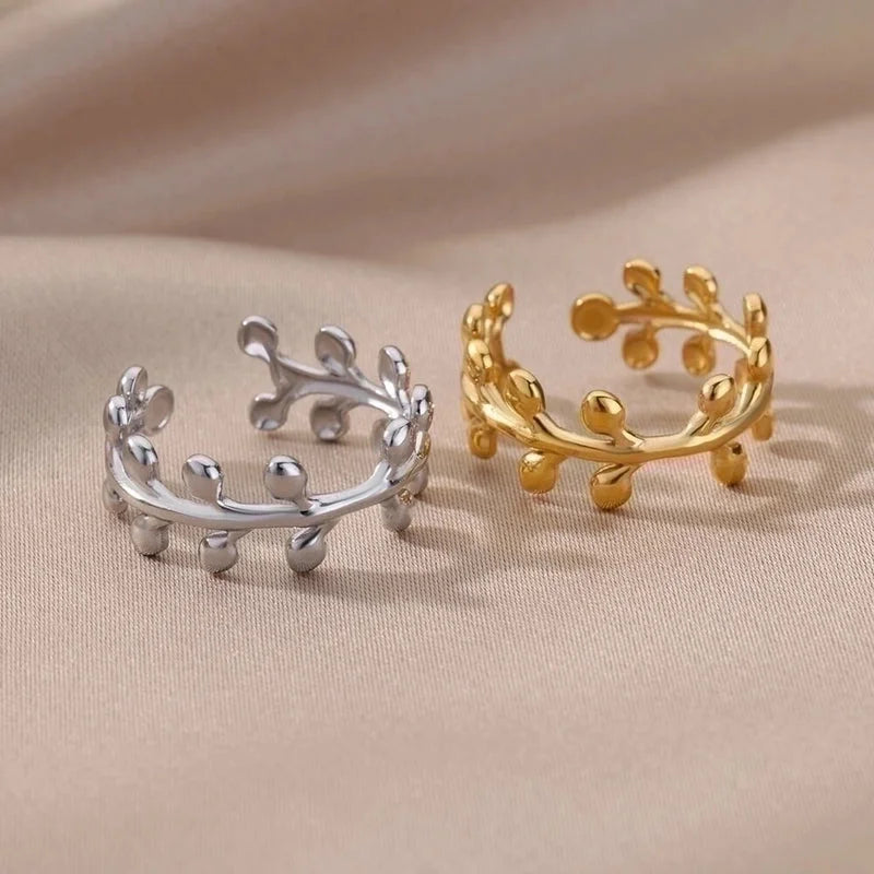 1 Piece Fashion Leaf Stainless Steel Inlaid Gold Open Ring