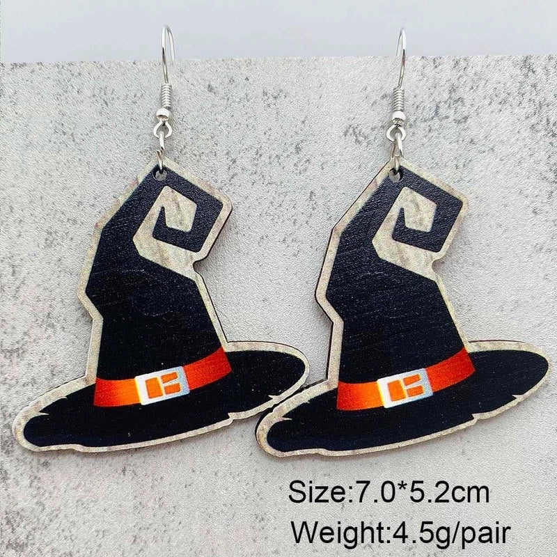 Funny Streetwear Halloween Pattern Spider Wood Drop Earrings