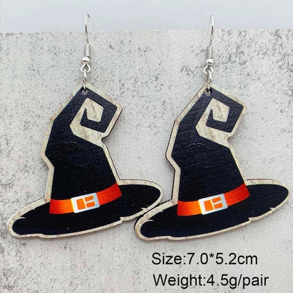 Funny Streetwear Halloween Pattern Spider Wood Drop Earrings
