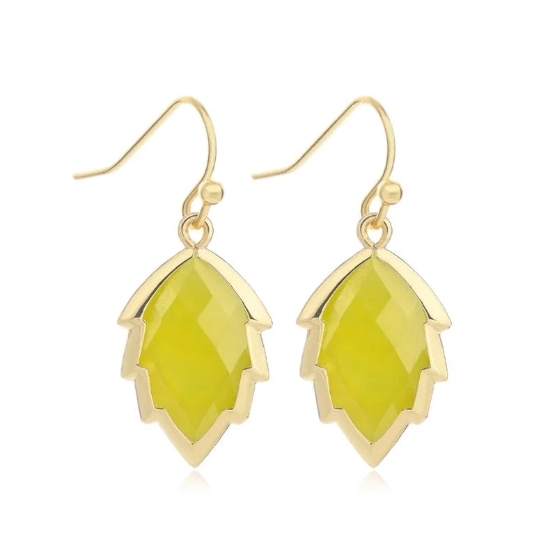 1 Pair Modern Style Sweet Leaves Natural Stone Copper Drop Earrings