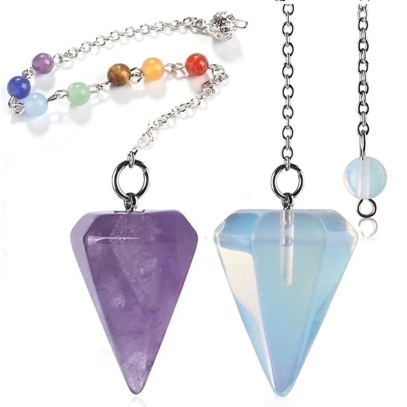 Fashion Hexagonal Pyramid Alloy Natural Stone Cable Chain Pendant Necklace In Bulk