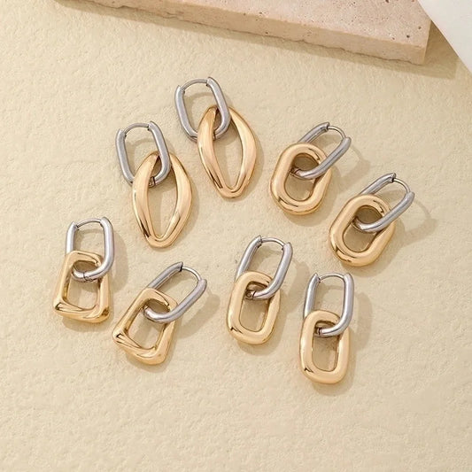 1 Pair Elegant Hip-Hop Vintage Style Geometric Oval Polishing Plating 304 Stainless Steel Titanium Steel Gold Plated Silver Plated Drop Earrings