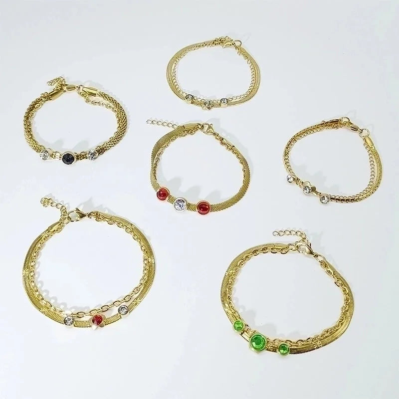 Elegant Geometric Round 304 Stainless Steel 18K Gold Plated Rhinestones Bracelets In Bulk