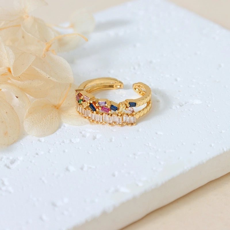 Sweet Round Copper Plating Inlay Rhinestones 18k Gold Plated Open Rings