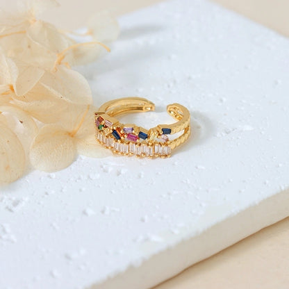 Sweet Round Copper Plating Inlay Rhinestones 18k Gold Plated Open Rings