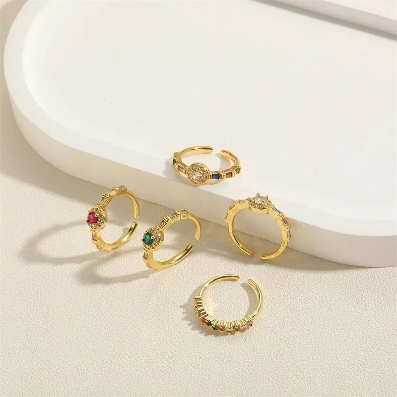 Vintage Style Minimalist Round Copper Plating Inlay Zircon 14k Gold Plated Open Rings