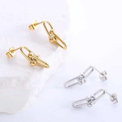 Minimalist Chain U-Shape Stainless Steel Electroplating Stud Earrings