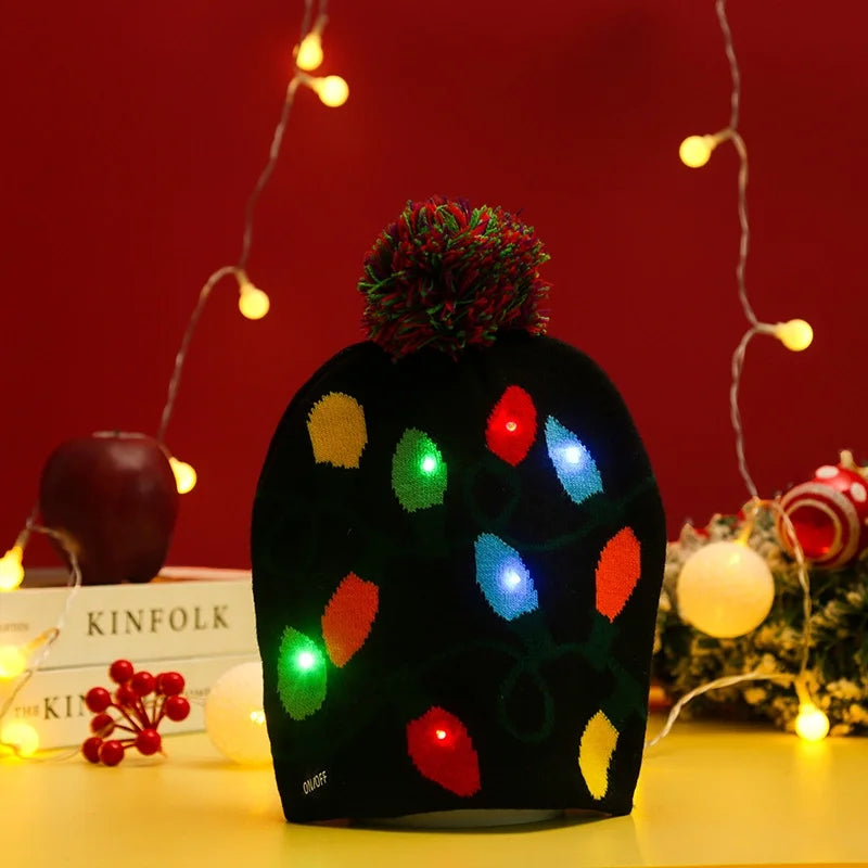 Christmas Decoration Knitted Christmas Hat LED Light Cap Adult And Children Cartoon Glowing Christmas Hat Christmas Hat For The Elderly