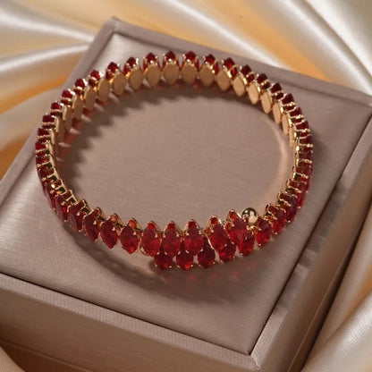 Copper K Gold Plated Inlay Geometric Water Droplets Zircon Bangle