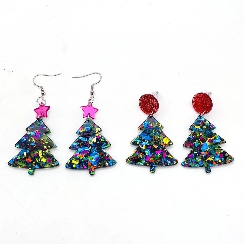 1 Pair Cute Christmas Tree Santa Claus Snowman Arylic Drop Earrings
