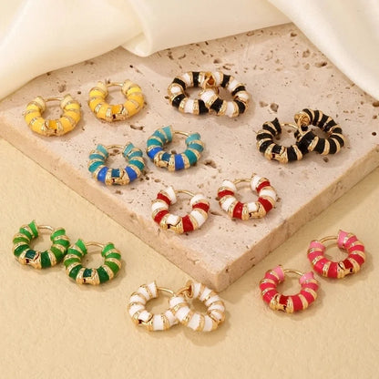 1 Pair Vintage Style Sweet Minimalist Geometric Stripe Enamel Plating Stainless Steel Earrings