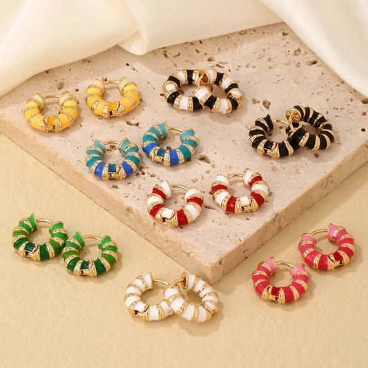 1 Pair Vintage Style Sweet Minimalist Geometric Stripe Enamel Plating Stainless Steel Earrings