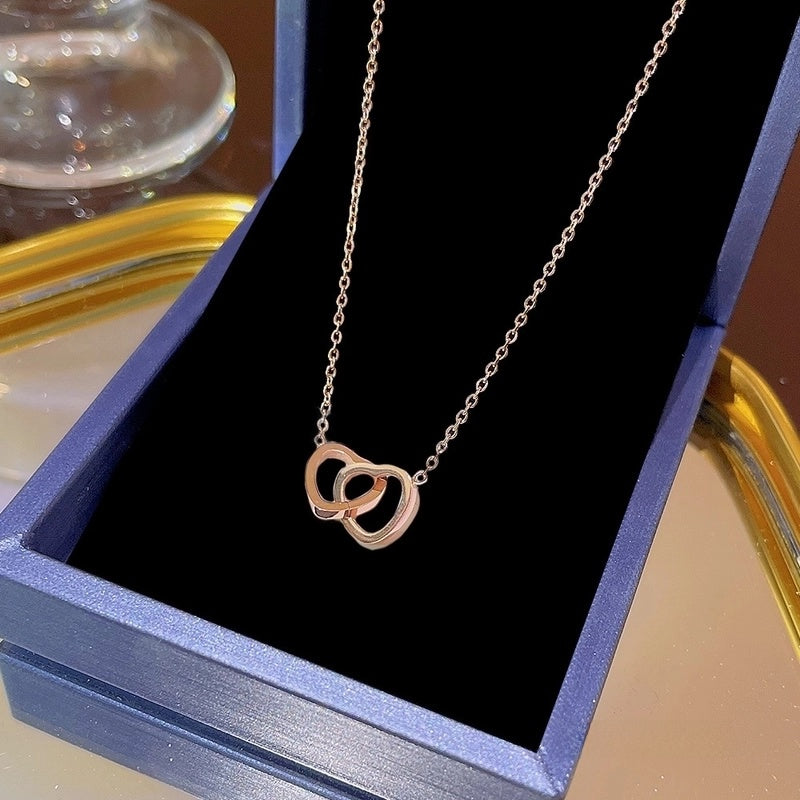Elegant Classic Style Geometric Moon Bow Knot Titanium Steel Zircon Pendant Necklace